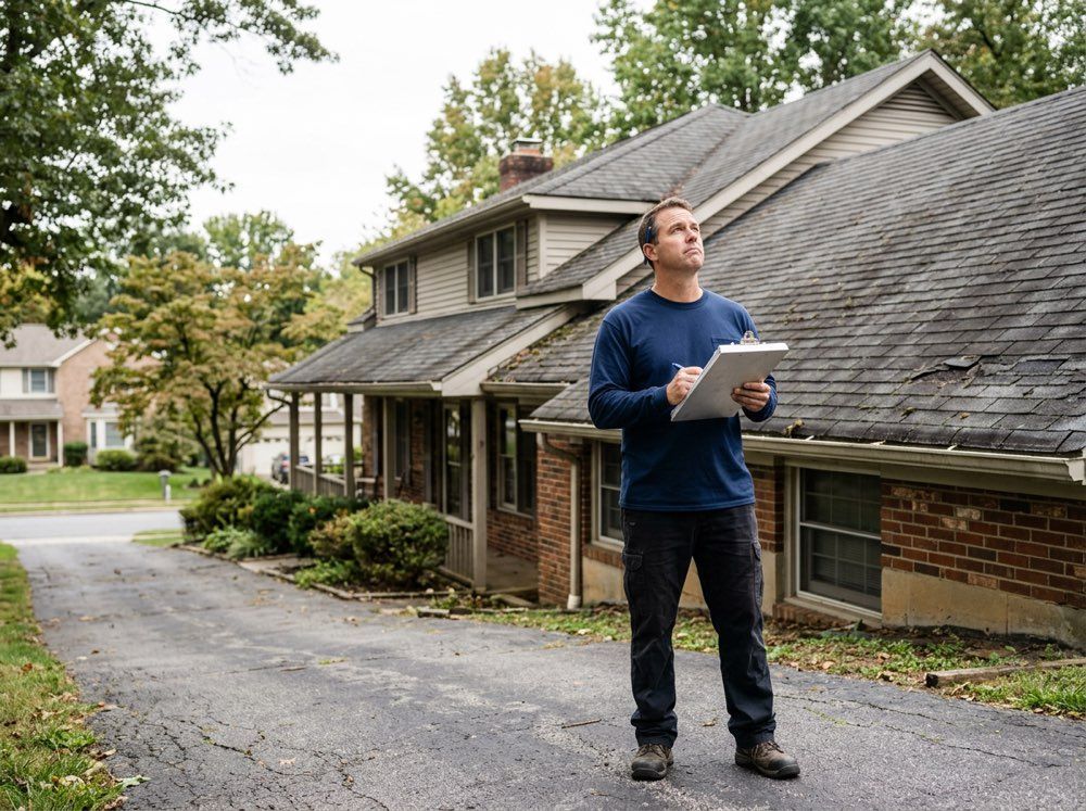 Red Patch estimator assessing whether a Berks County roof needs repair or replacement.