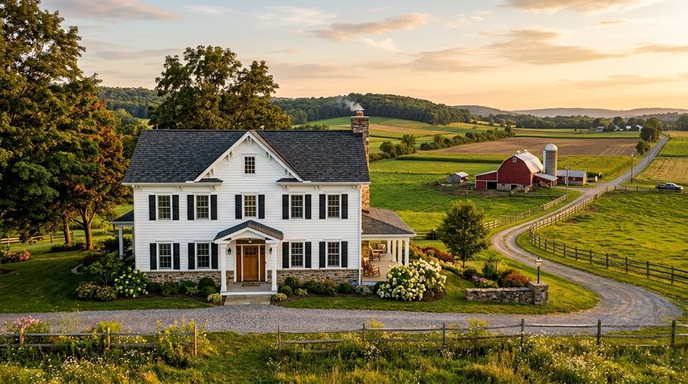 Farmhouse with new roof in Kutztown, PA.
