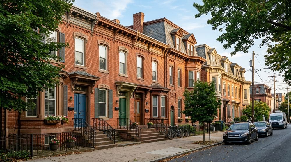 Historic Victorian row homes in Reading, PA