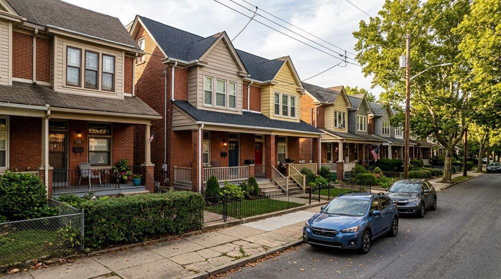 Typical rooflines on older homes in West Reading, Pennsylvania