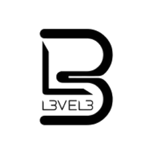 A black and white logo for a company called level 3.