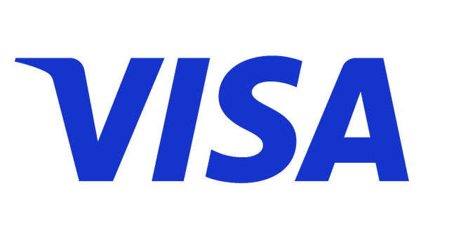 A blue visa logo on a white background