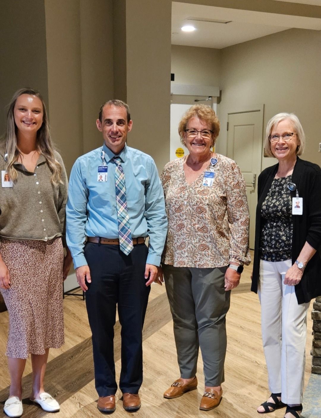 Today I met with Allen College of Nursing, pictured left to right, our Nursing Home Administrator, Ellie Uhlenhopp, Jared Selinger Allen College, Kendra Williams-Perez from Allen College and myself, Sherry Turner, walked in Friendship to discuss the Lifecare Difference and toured our guests in Wellspring Living as a potential clinical site for Allen College nursing students if they ever need another active site.