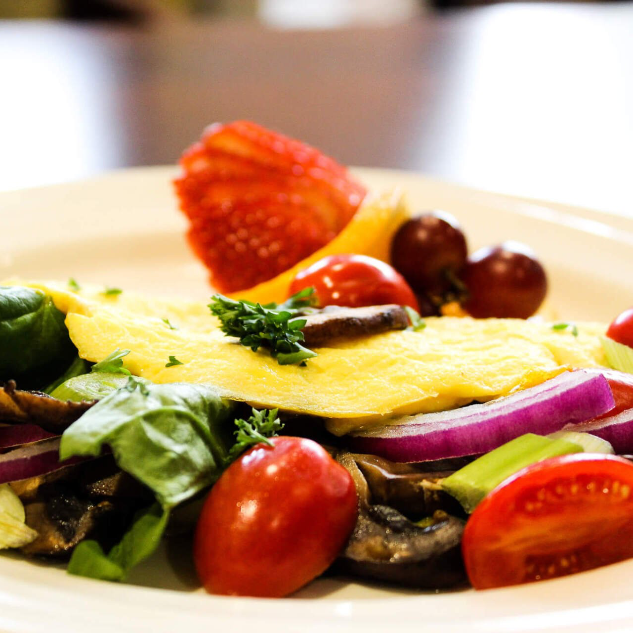 omelet ready to be served made fresh by retirement community chefs