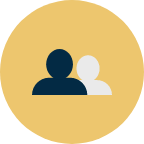 Two people are standing next to each other in a yellow circle.