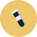 An icon of a test tube in a yellow circle.