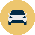 A white car is sitting in a yellow circle.