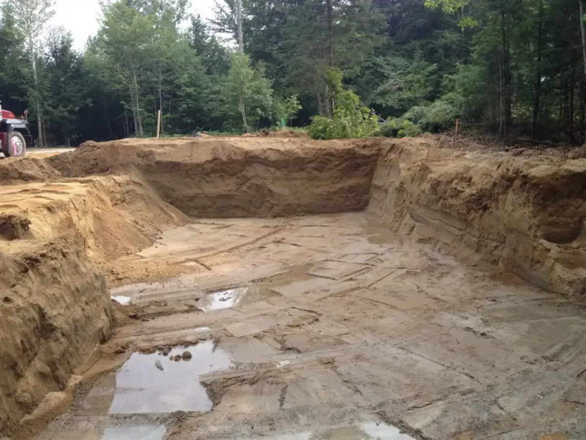 A large pile of dirt is sitting in the middle of a forest.