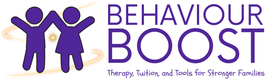 the logo for Behaviour Boost shows a brain made of molecules.