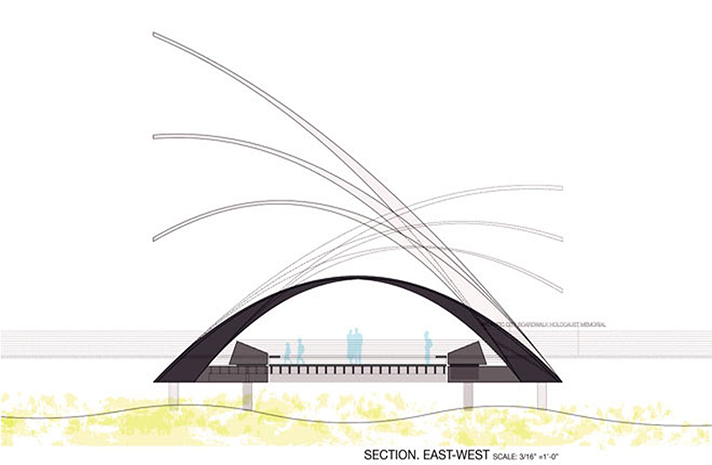 A drawing of a bridge with the words section east west on the bottom.