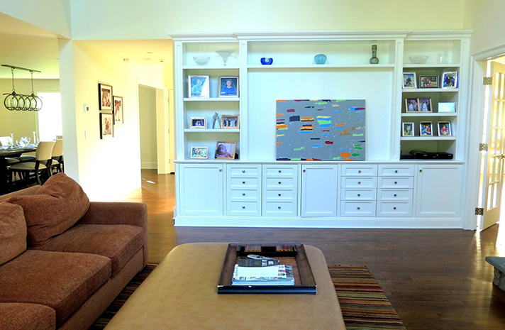 A living room with a couch and a coffee table