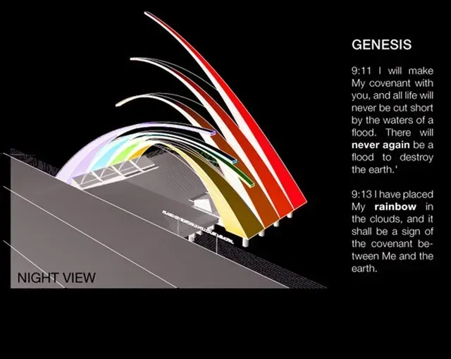 A picture of a rainbow with the words genesis on the bottom