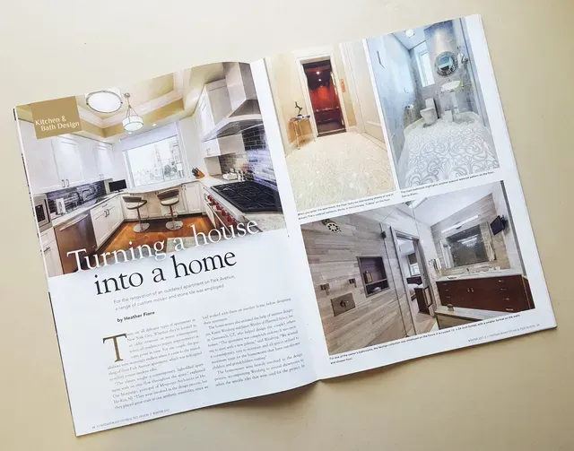 A magazine is open to a page that says turning a house into a home