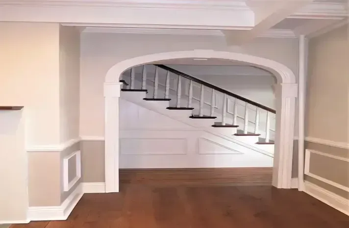 There is a staircase in the middle of the room.