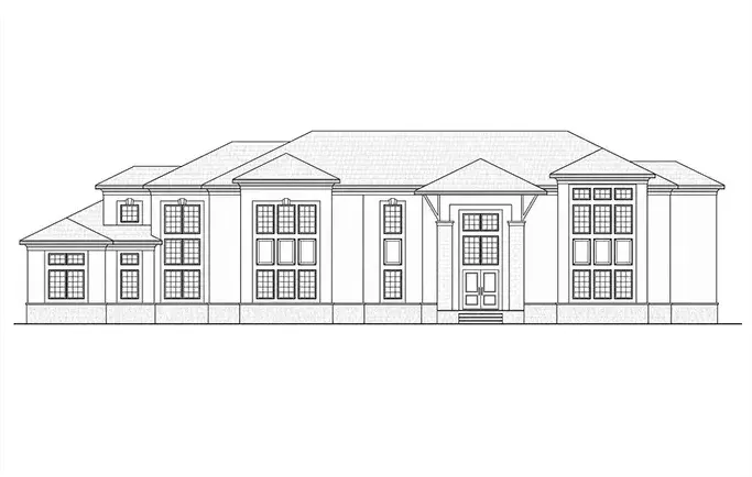 A black and white drawing of a large house