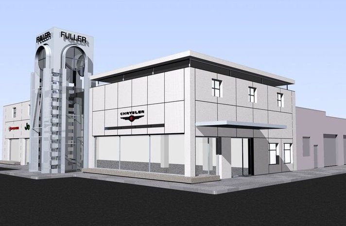 An artist 's impression of a mall with a staircase leading up to the top