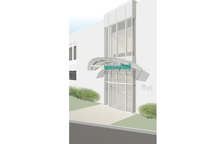 An artist 's impression of the entrance to a building.