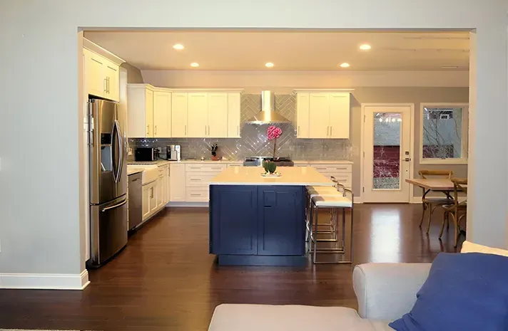 The kitchen is open to the living room and dining room.