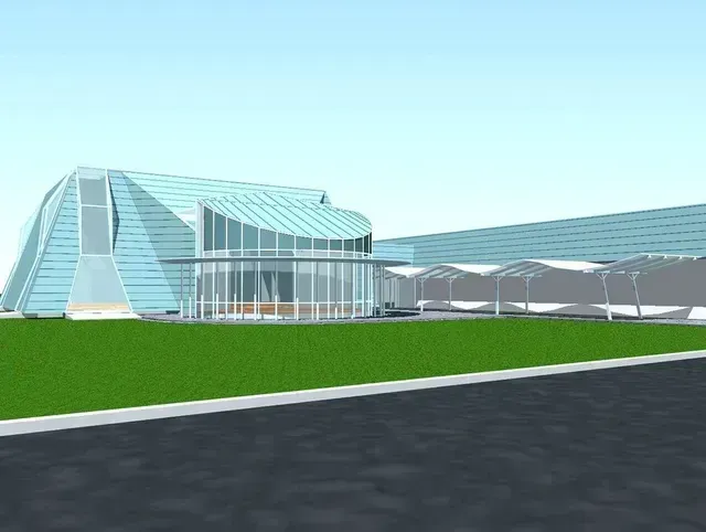 An artist 's impression of a large glass building