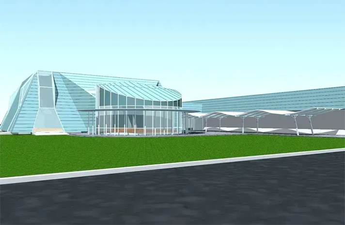 An artist 's impression of a large glass building