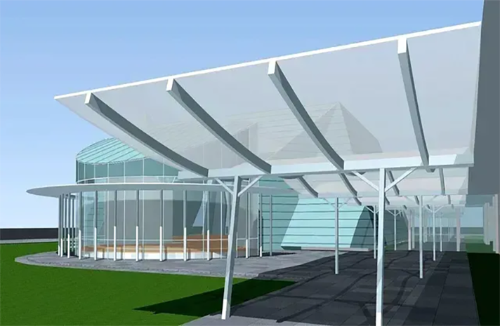An artist 's impression of a building with a covered walkway