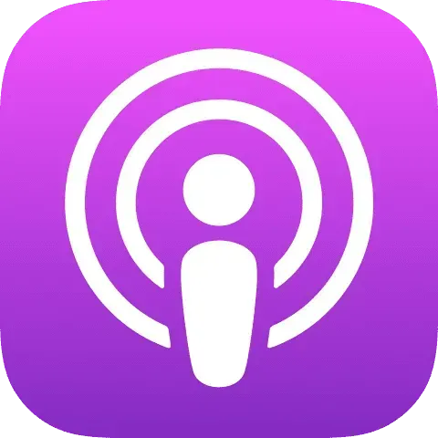 Purple podcast app icon with a white broadcast figure and concentric circles