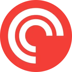 Red circular logo with white concentric curved lines on a white background