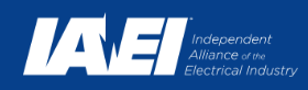 IAEI logo on blue background with white initials and “Independent Alliance of the Electrical Industry” text