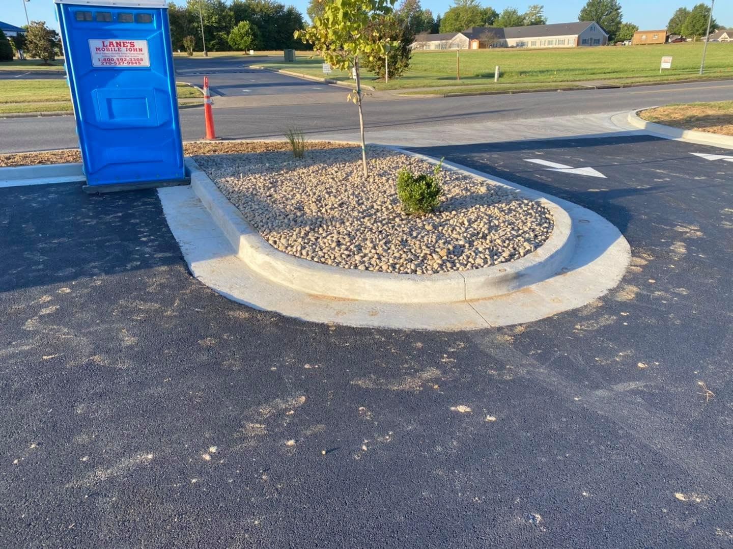 commercial flower bed with stones