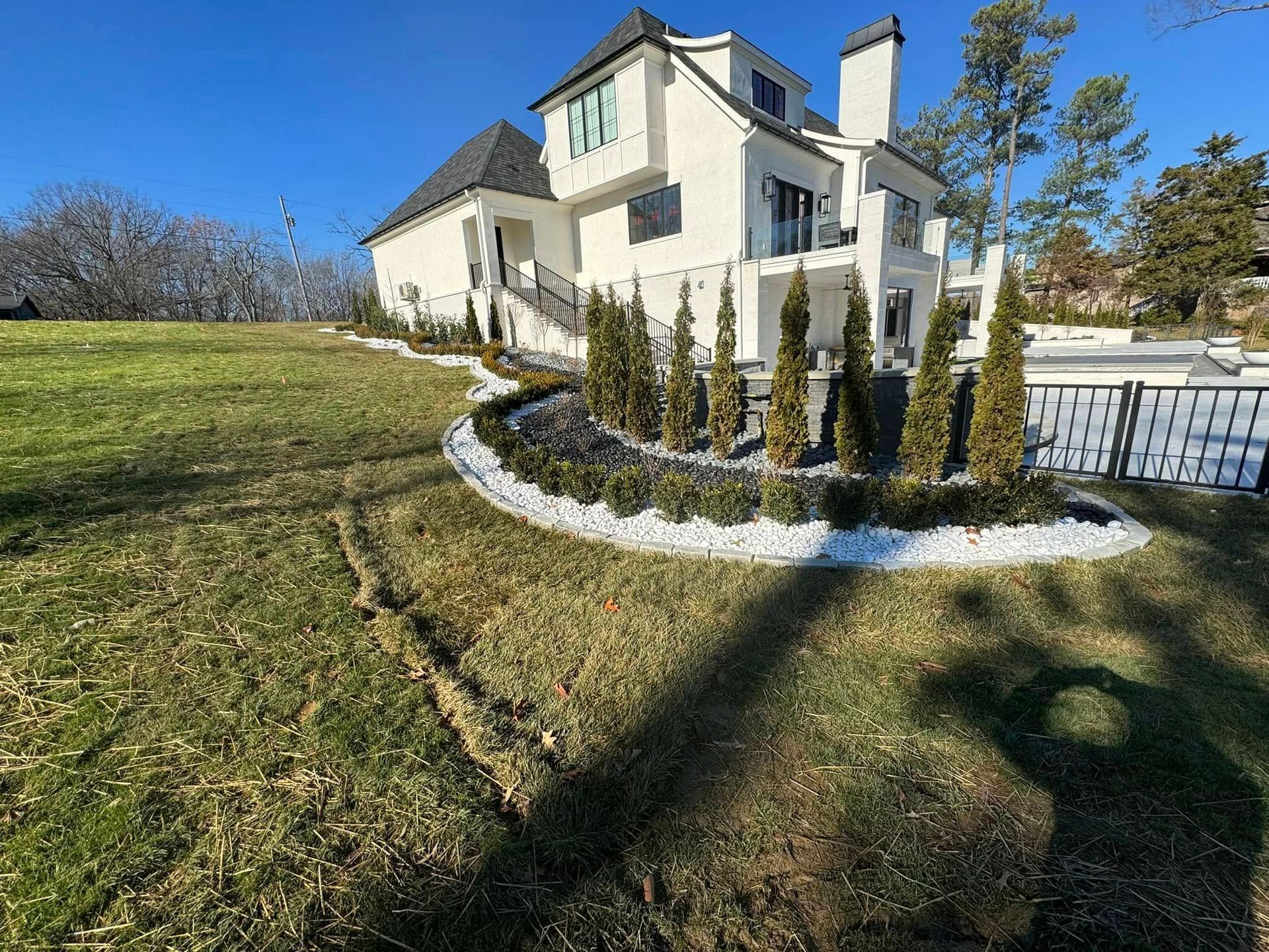 flower bed with two toned rocks