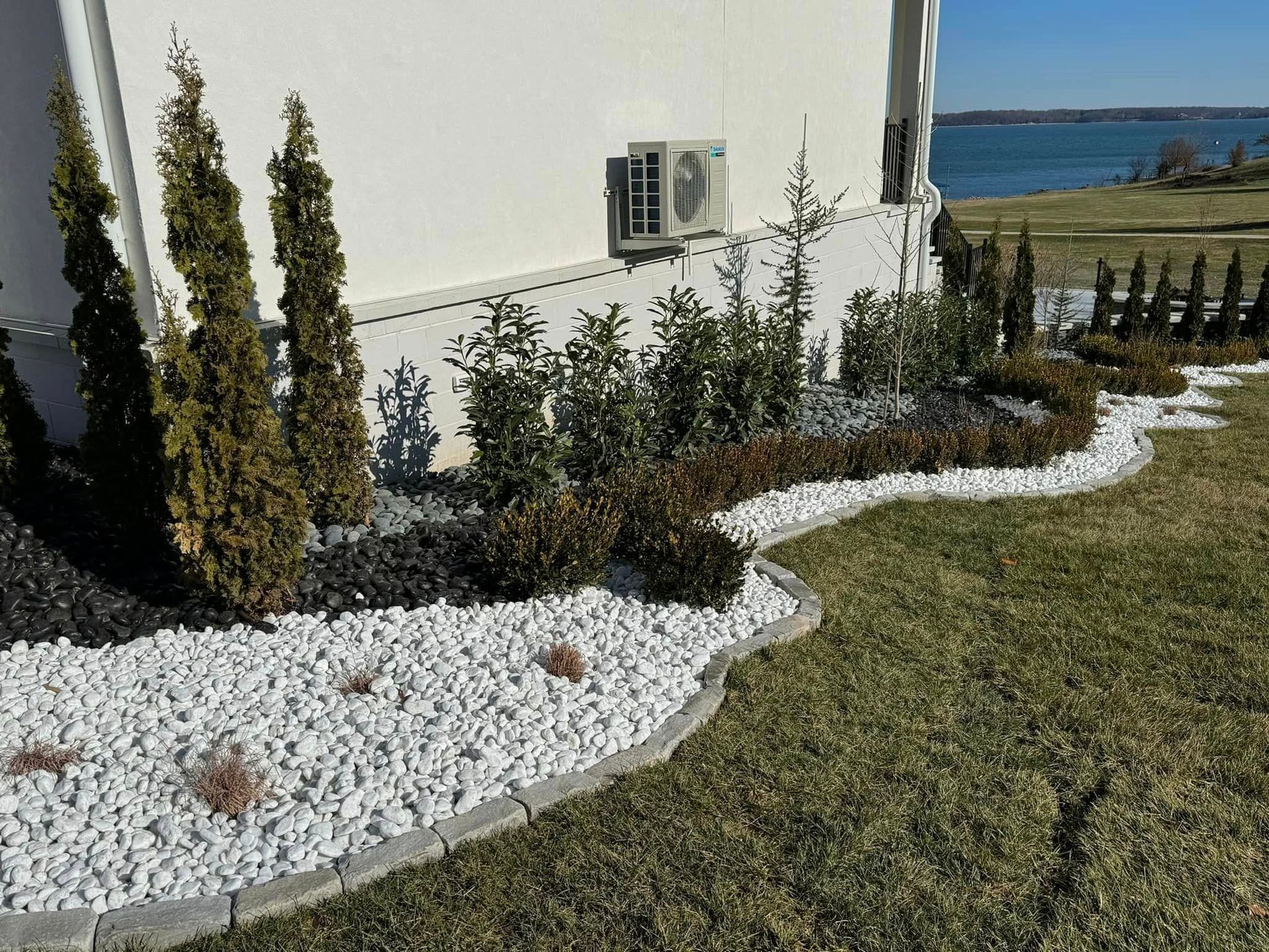 flower bed with white rocks