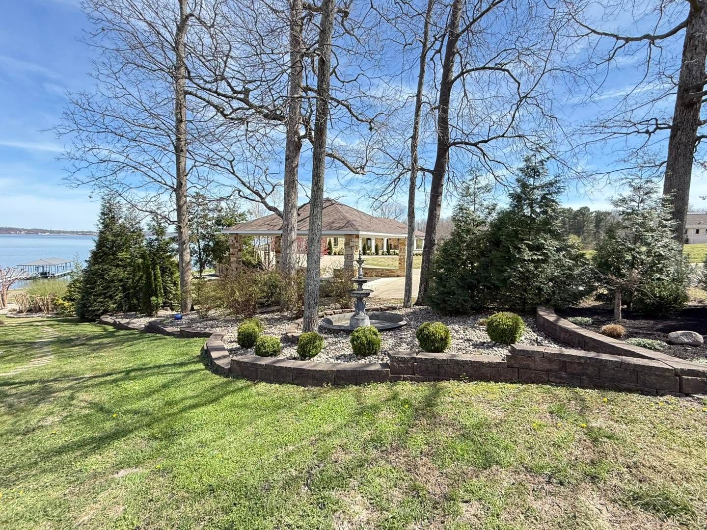 large flower beds with retaining walls