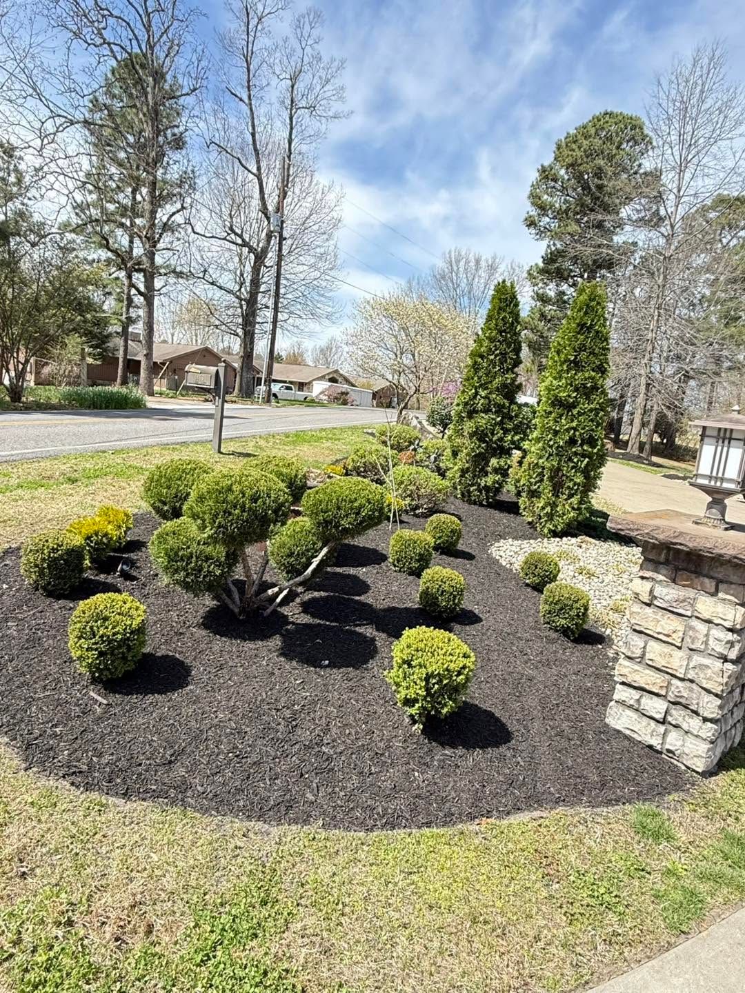 flower bed with round hedges