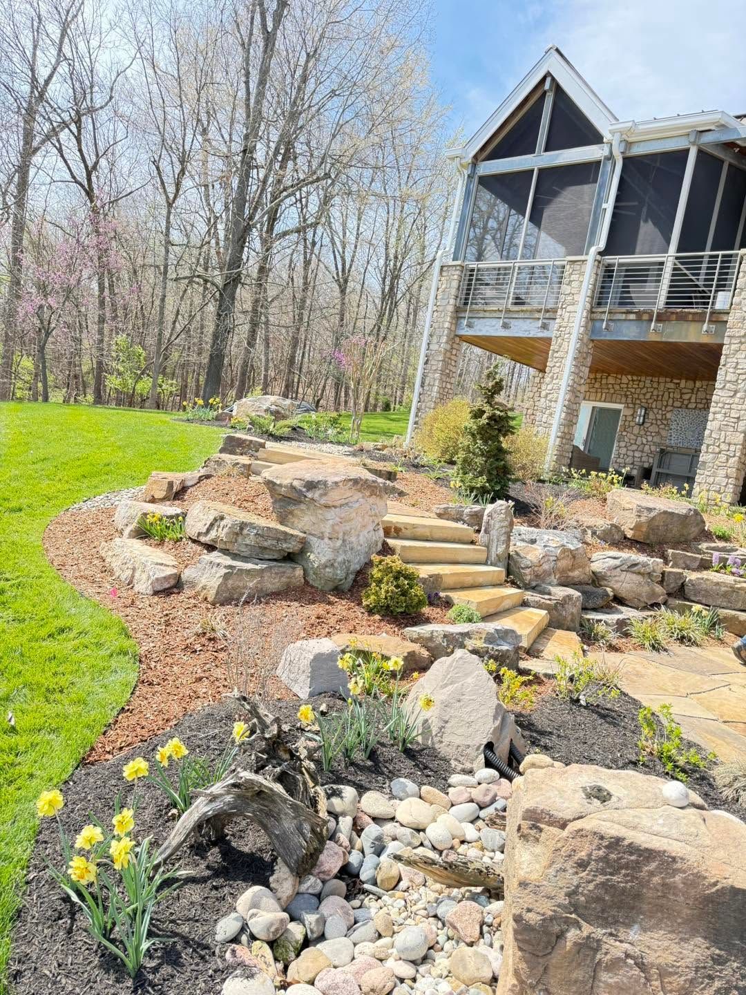 rock paver walkway with staircase