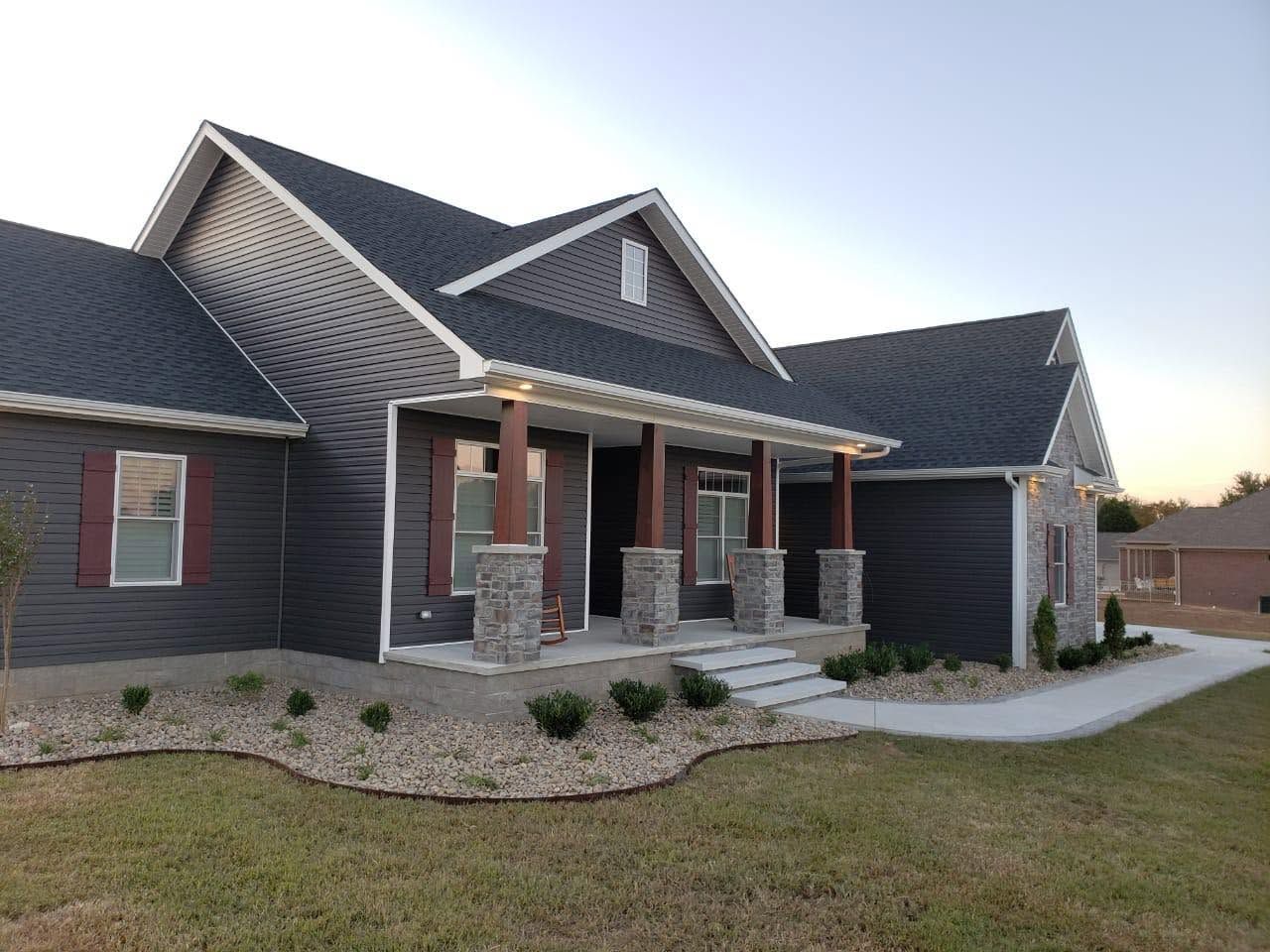 residential landscaping with river rocks