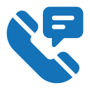 Blue phone receiver icon with a speech bubble, suggesting a text message call.