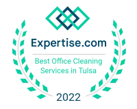 Expertise.com award badge for Best Office Cleaning Services in Tulsa, 2022, with teal laurel wreaths