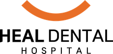 Logo of Heal Dental Clinic: an orange curved line above the words