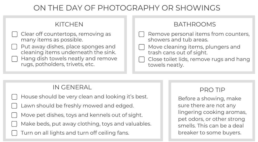 selling real estate tips for preparing home for showings checklist