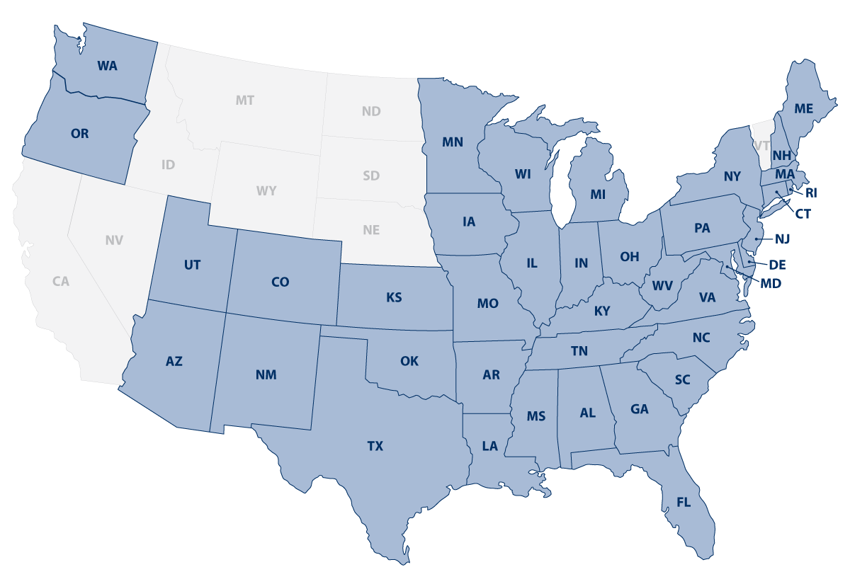 A blue and white map of the united states