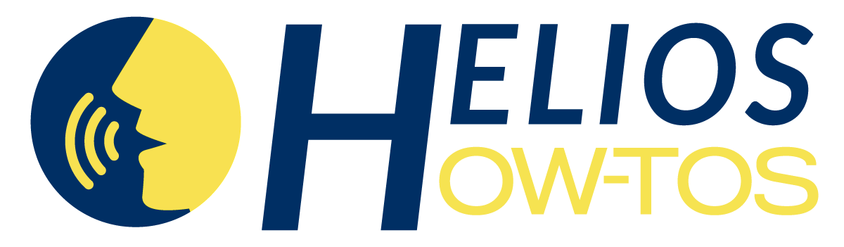 Helios Howtos logo with blue and yellow circular icon and text on white background
