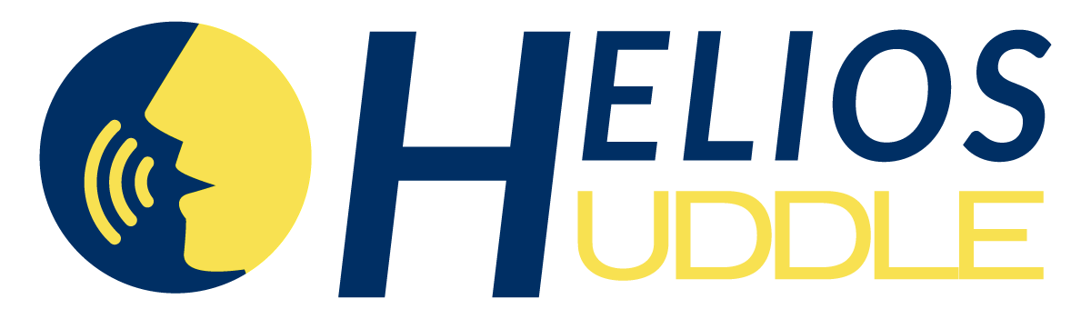 Helius Huddle logo with blue and yellow circular icon and stylized navy and gold text