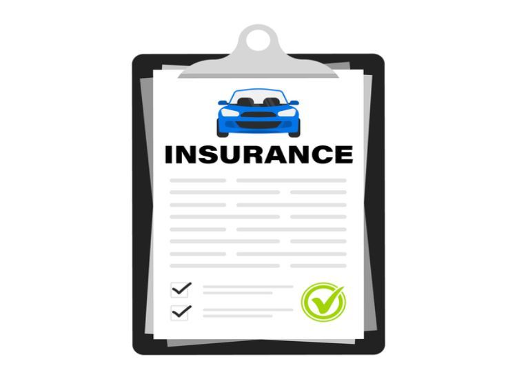 Insurance document on clipboard with car icon, checkmarks, and green approval symbol