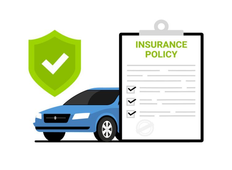 Car, shield icon, and insurance policy document representing auto insurance coverage