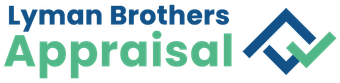 Lyman Brothers Appraisal logo: blue text and symbol, green text and checkmark.