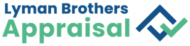 Lyman Brothers Appraisal logo: blue text and symbol, green text and checkmark.