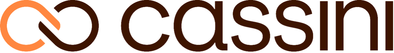A close up of the word cassini on a white background.