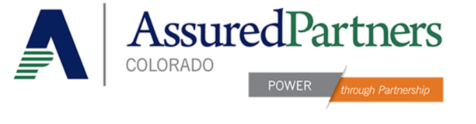 Logo for AssuredPartners Colorado with a blue "A" and green accent. "Power through Partnership".
