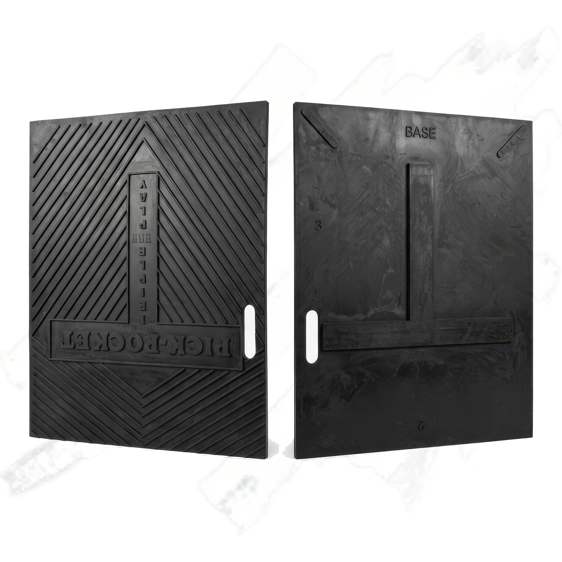 Black embossed book-cover/mold panel with diagonal texture, shown front and back on white background