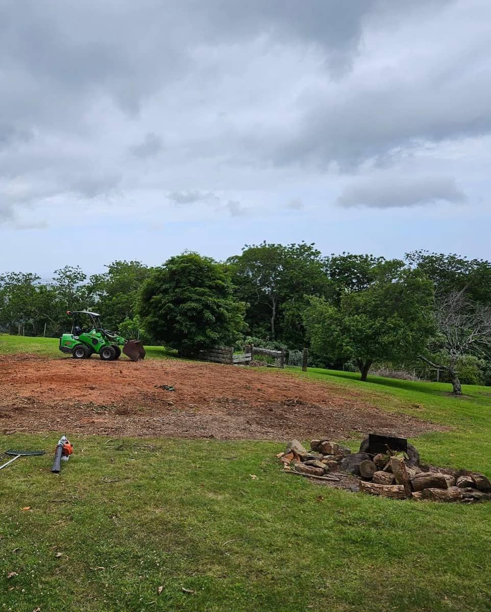 Green Tractor on a Dirt Field Beside Trees Under a Cloudy Sky — Burnett Trees in Wollongong, NSW